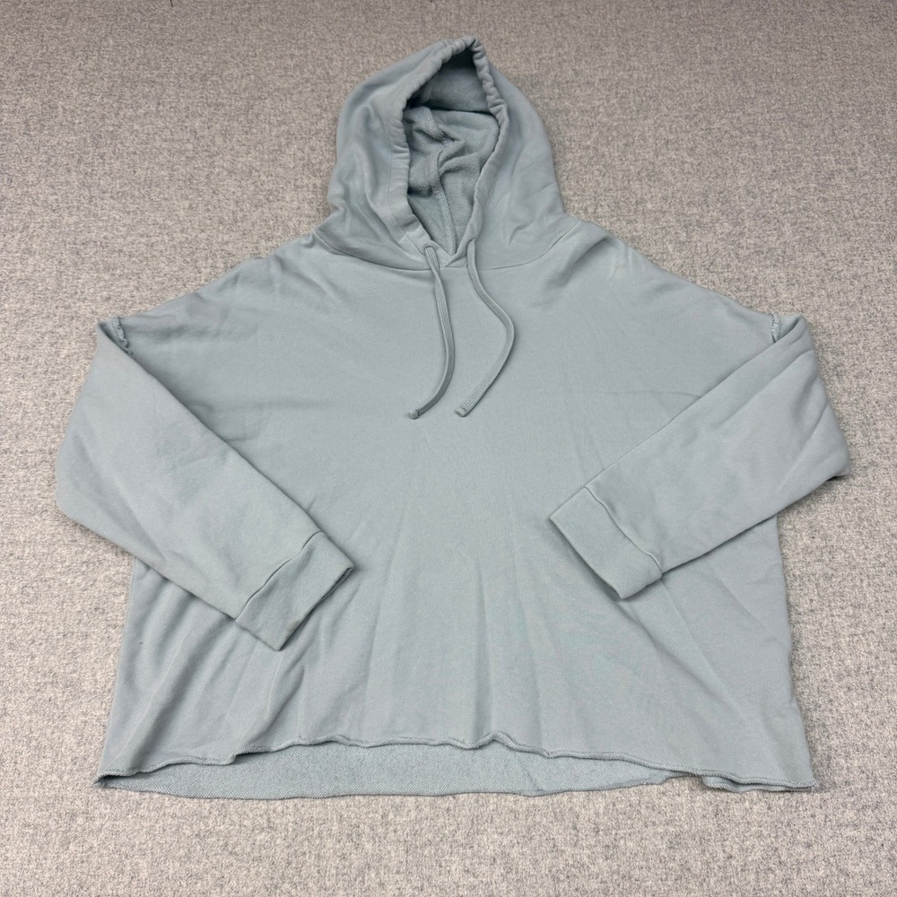 Eileen Fisher Hoodie Sweatshirt Size Medium Blue Boxy Raw Hem French Terry Pullo - Picture 1 of 9